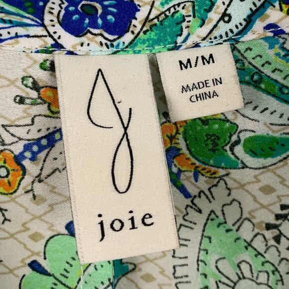 Joie Women Short Sleeve Blouse Top Boho Vacation Retro 70s Green Size Medium - Picture 3 of 5